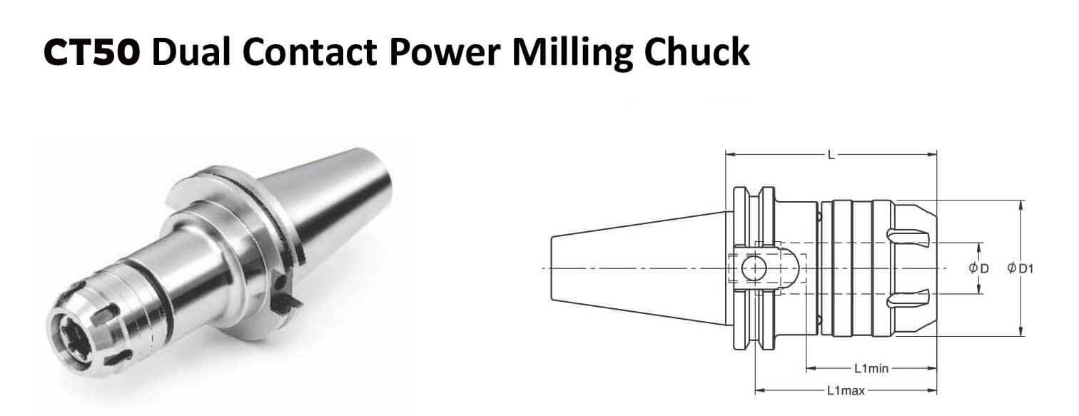CT50 C 0.750 - 3.25 Face Contact Power Milling Chuck (Balanced to 2.5G 25000 rpm)